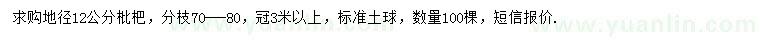 求購地徑12公分枇杷