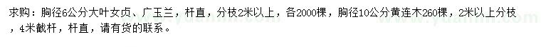 求購大葉女貞、廣玉蘭、黃連木