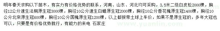 求購白皮松、速生法桐、速生白蠟等