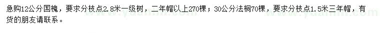 求購12公分國槐、30公分法桐