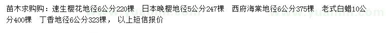 求購(gòu)速生櫻花、日本晚櫻、西府海棠等