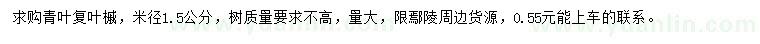 求購米徑1.5公分青葉復(fù)葉槭