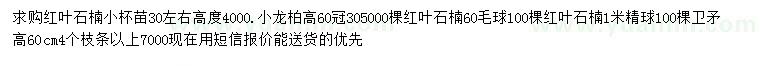 求購(gòu)紅葉石楠、小龍柏、衛(wèi)矛等