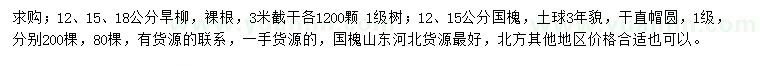 求購(gòu)12、15、18公分旱柳、12、15公分國(guó)槐