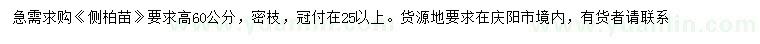 求購(gòu)高60公分側(cè)柏苗