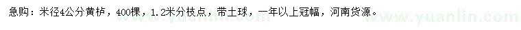 求購米徑4公分黃櫨
