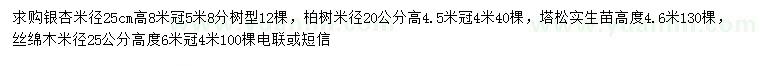 求購(gòu)銀杏、柏樹(shù)、塔松等