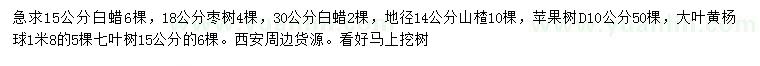求購(gòu)白蠟、棗樹、山楂等