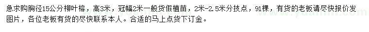 求購胸徑15公分柳葉榕
