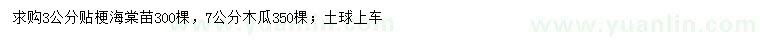 求購3公分貼梗海棠、7公分木瓜
