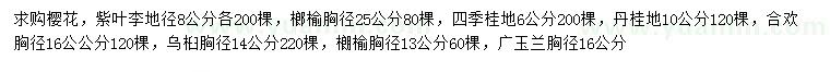 求購櫻花、紫葉李、榔榆等