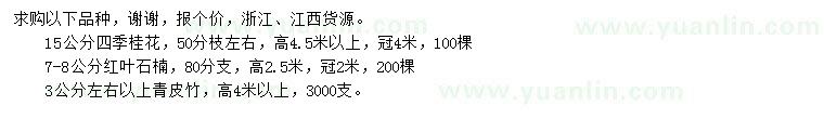 求購四季桂、紅葉石楠、青皮竹