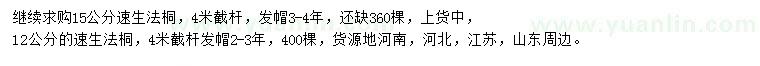 求購(gòu)12、15公分速生法桐