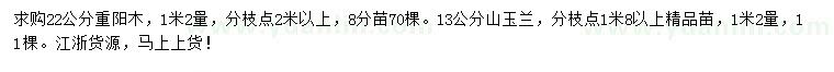 求購(gòu)22公分重陽木、13公分山玉蘭