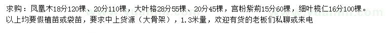 求購鳳凰木、大葉榕、宮粉紫荊等