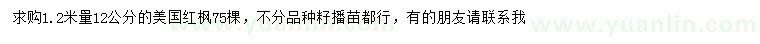 求購1.2米量12公分美國紅楓