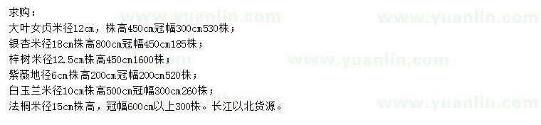 求購(gòu)大葉女貞、銀杏、梓樹(shù)等