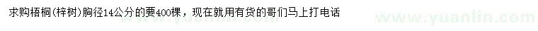 求購胸徑14公分梧桐、梓樹