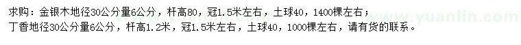 求購地徑30公分量6公分金銀木、丁香