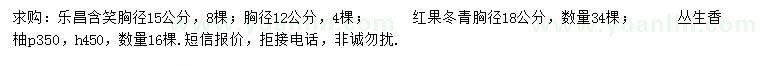 求購(gòu)樂(lè)昌含笑、紅果冬青、叢生香柚