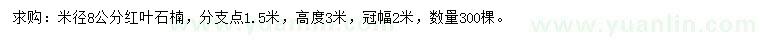 求購米徑8公分紅葉石楠