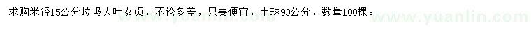 求購米徑15公分垃圾大葉女貞