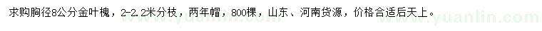 求購胸徑8公分金葉槐