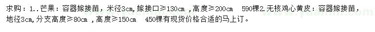 求購米徑3公分芒果、地徑3公分雞心黃皮