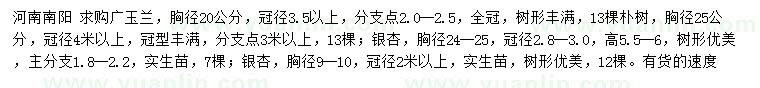求購廣玉蘭、樸樹、銀杏