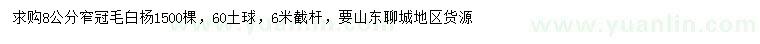 求購(gòu)8公分窄冠毛白楊