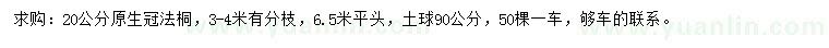 求購20公分法桐