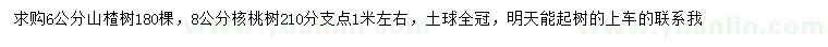 求購6公分山楂樹、8公分核桃樹