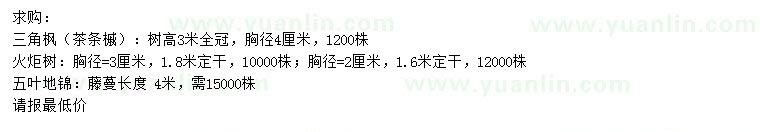 求購三角楓、火炬樹、五葉地錦