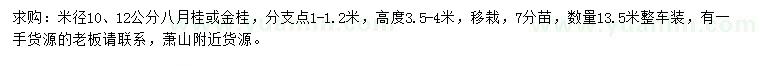 求購(gòu)米徑10、12公分八月桂或金桂