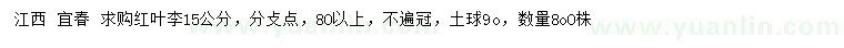 求購(gòu)15公分紅葉李