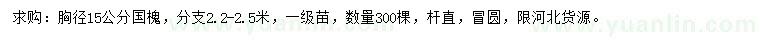 求購胸徑15公分國槐