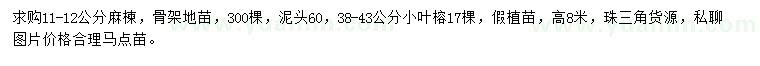 求購11-12公分麻楝、38-43公分小葉榕