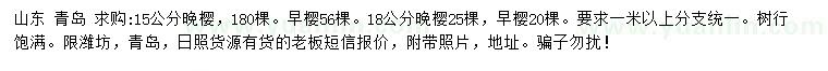 求購15、18公分晚櫻、早櫻