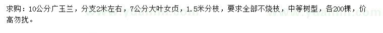 求購10公分廣玉蘭、7公分大葉女貞