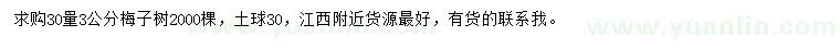 求購30量3公分梅子樹