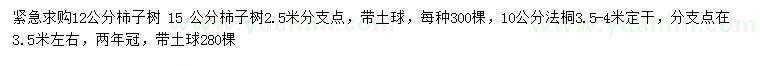 求購(gòu)12、15公分柿子樹、10公分法桐
