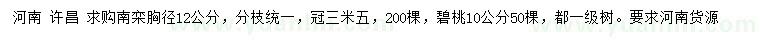 求購(gòu)胸徑12公分南欒、10公分碧桃