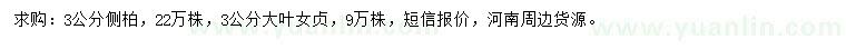 求購(gòu)3公分側(cè)柏、女貞