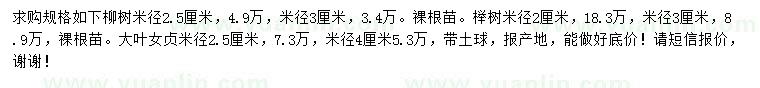 求購柳樹、櫸樹、大葉女貞