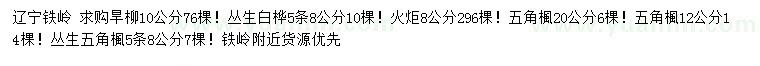 求購(gòu)旱柳、叢生白樺、火炬等