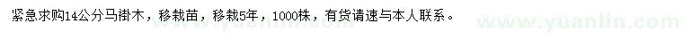 求購14公分馬褂木
