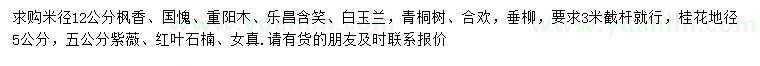 求購楓香、國愧、重陽木等