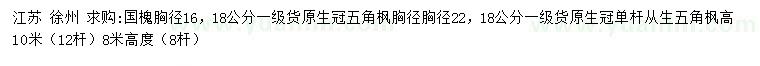 求購(gòu)胸徑16、18公分國(guó)槐、18、22公分五角楓