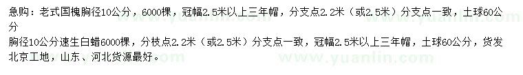 求購胸徑10公分老式國槐、速生白蠟