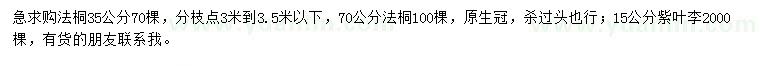 求購35、70公分法桐、15公分紫葉李